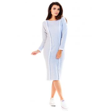 Rochie confortabila din bumbac cu cusaturi si maneci lungi - - Gri