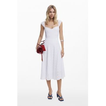 Rochie cu broderie si decolteu sweetheart - Alb