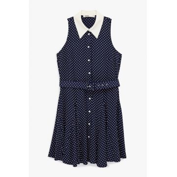 Rochie cu curea in talie - fara maneci - Alb fildes/Albastru ultramarin