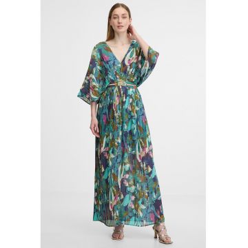 Rochie cu decolteu in V si maneci liliac - Multicolor