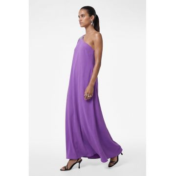 Rochie cu decolteu pe un umar si strasuri - Violet