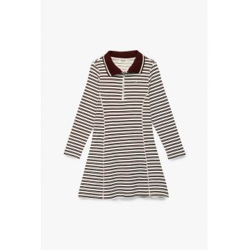 Rochie cu dungi si fermoar scurt - Maro/Alb murdar