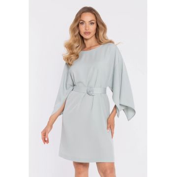 Rochie cu maneci largi si curea decorativa - albastru pudra - Verde menta
