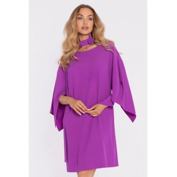 Rochie cu maneci largi si curea decorativa - albastru pudra - Violet