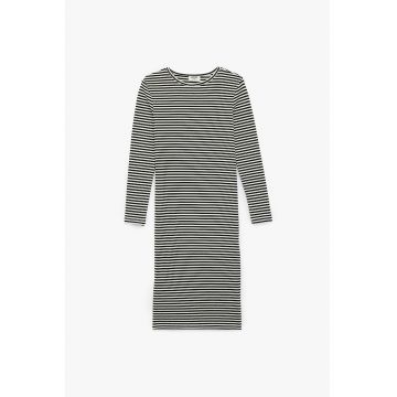 Rochie cu maneci lungi si dungi - Alb/Negru