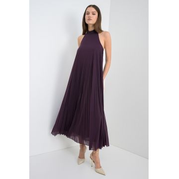Rochie cu model halter si pliuri Pietre - Violet pruna