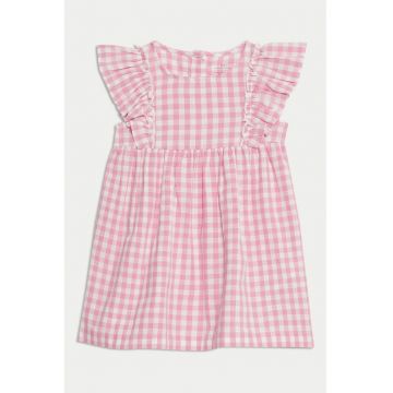 Rochie cu volane Gingham - Roz pastel/Alb optic