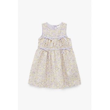 Rochie de bumbac cu funde - Violet/Galben pal/Verde pal