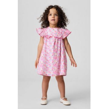 Rochie de bumbac cu model floral - Roz pastel