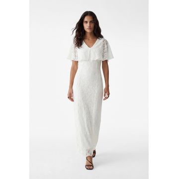 Rochie de dantela cu decolteu in V - Alb
