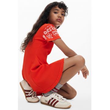 Rochie din amestec de bumbac cu imprimeu logo - Rosu