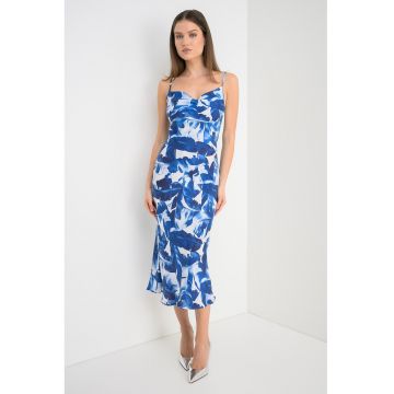 Rochie din amestec de lyocell cu decolteu drapat - Alb/Albastru