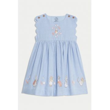 Rochie din bumbac cu croiala in A - Albastru pastel/Alb murdar/Roz prafuit