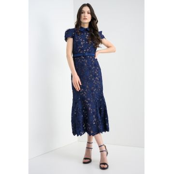 Rochie din dantela cu o curea - Bleumarin