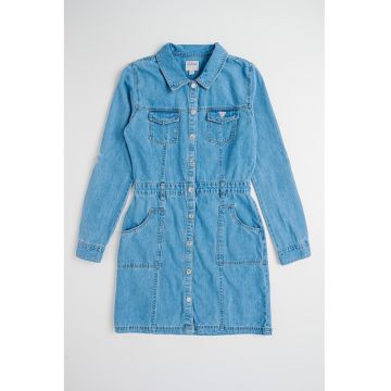 Rochie din denim cu maneci lungi - Albastru lavanda