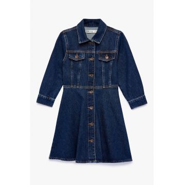 Rochie din denim cu nasturi - Bleumarin