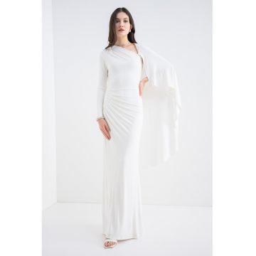 Rochie drapata cu detaliu cu capa - Alb