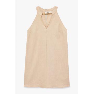 Rochie dreapta cu model uni - Bej sampanie