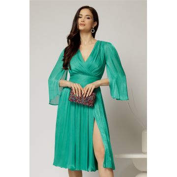 Rochie DY Fashion verde de ocazie din voal peliculizat cu maneci crapate