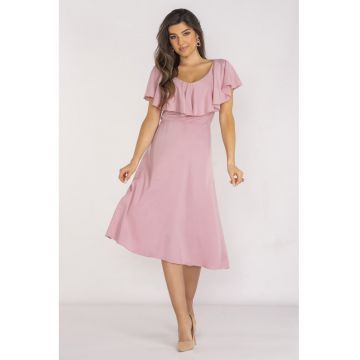Rochie eleganta midi cu decolteu in V din viscoza - - Roz