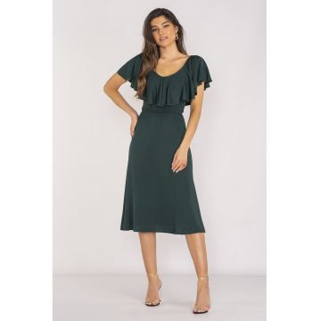 Rochie eleganta midi cu decolteu in V din viscoza - - Verde