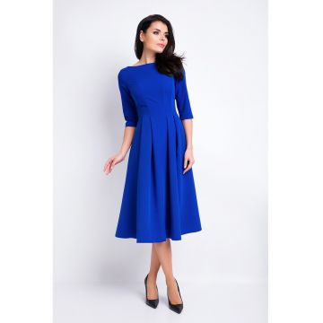 Rochie eleganta midi in clos office cu decolteu barca si maneci 3/4 - - Albastru