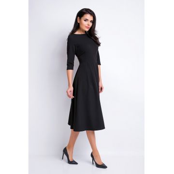 Rochie eleganta midi in clos office cu decolteu barca si maneci 3/4 - - Negru