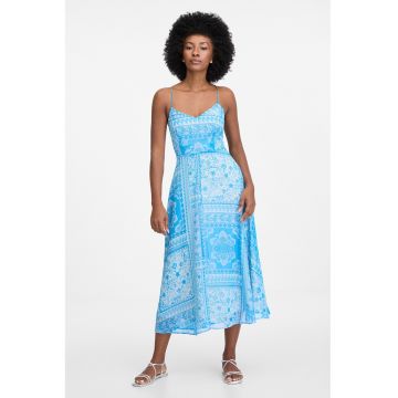 Rochie evazata cu bretele incrucisate - Alb/Albastru