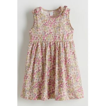 Rochie evazata cu imprimeu floral - Bej/Roz