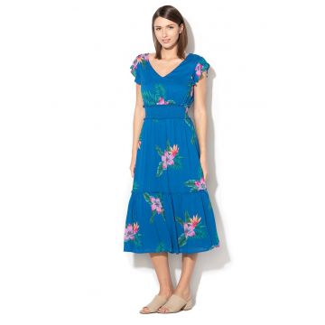Rochie evazata cu imprimeu floral Moira - Rosu/Albastru