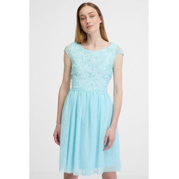 Rochie evazata cu maneci tip aripioara - Albastru aquamarin