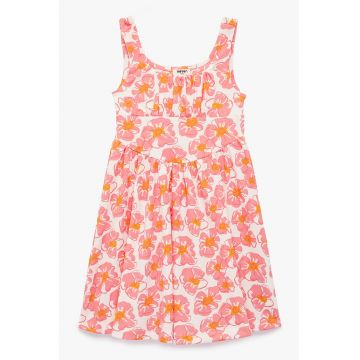 Rochie evazata cu model floral - Alb/Rosu deschis