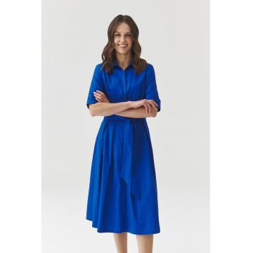 Rochie evazata cu un cordon in talie - Albastru royal