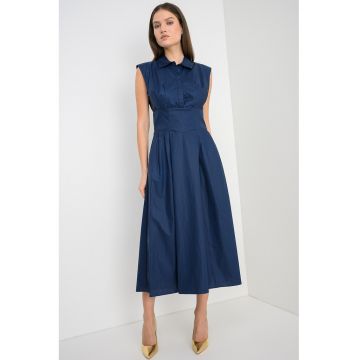 Rochie evazata din bumbac cu model uni - Bleumarin
