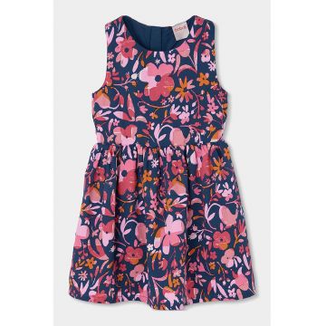 Rochie evazata fara maneci - Portocaliu/Albastru inchis/Roz