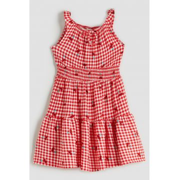 Rochie evazata in carouri - Rosu/Alb