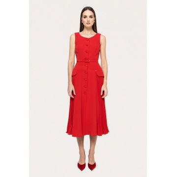 Rochie fara maneci cu terminatie plisata - Rosu