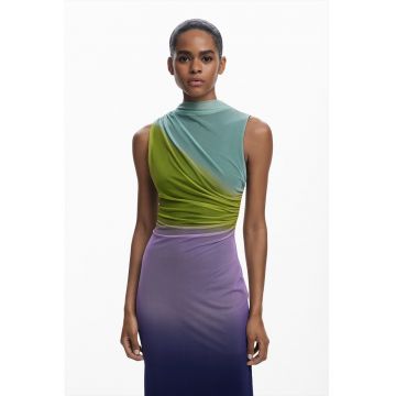 Rochie fara maneci cu volane - Verde/Lila/Bleumarin