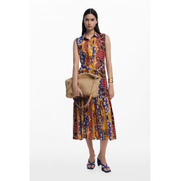 Rochie fara maneci din amestec de lyocell cu model si terminatie plisata - Multicolor