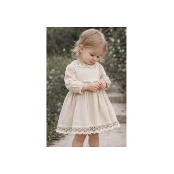 Rochie fetite muselina bej eleganta cu dantela rochie copii ocazie botez