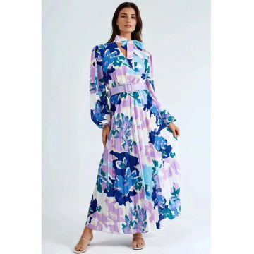 Rochie  imprimeu abstract - violet - poliester