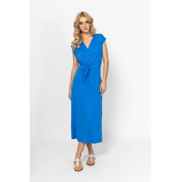 Rochie lunga cu decolteu in V Vicky - Albastru glaciar