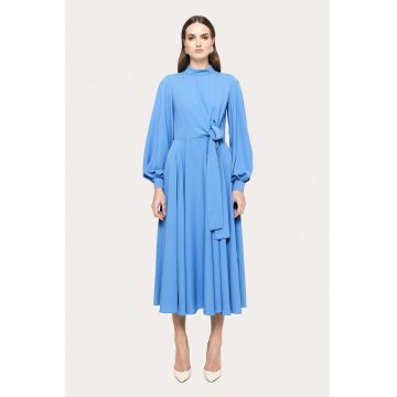Rochie lunga cu maneci bishop si detaliu cu funda - Albastru pastel