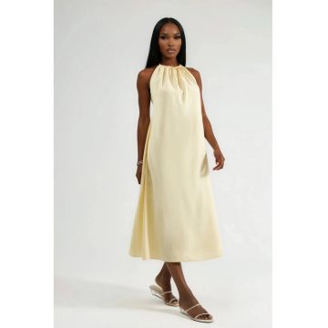Rochie lunga  detalii drapate - galben - modal|poliester