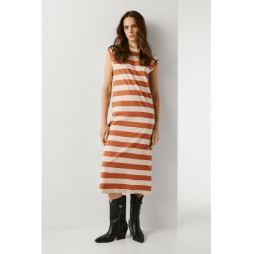 Rochie lunga din bumbac cu slit pe partea din spate si dungi Lila - Portocaliu/Bej deschis
