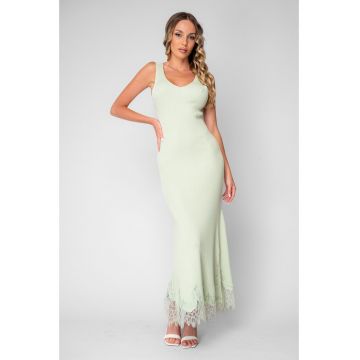 Rochie lunga tricotata cu dantela Mint 20891 - Verde menta