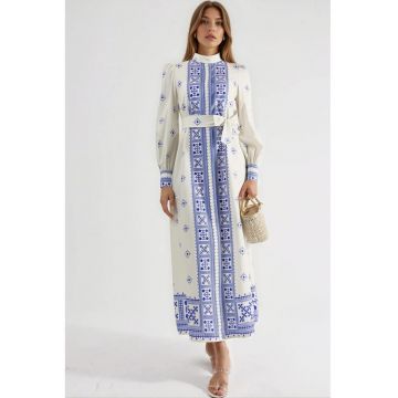 Rochie Maxi -  albastru/alb - textil