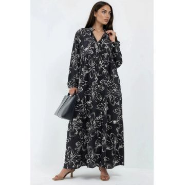Rochie Maxi -  confortabila - cu imprimeu - negru/alb