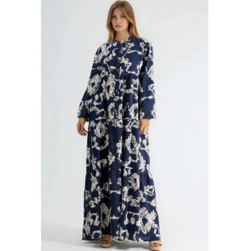 Rochie maxi -  cu decolteu in V - bleumarin