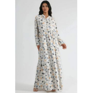 Rochie Maxi -  cu decolteu in V - maneci lungi - multicolor - textil